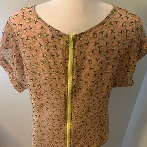 Charlotte Russe beige tunic with bird motif, size L